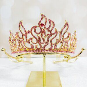 Flame of Fire Crown, Holy Fire Tiara, Pink Crystal Crown, Fire Crown, Gold Tiara